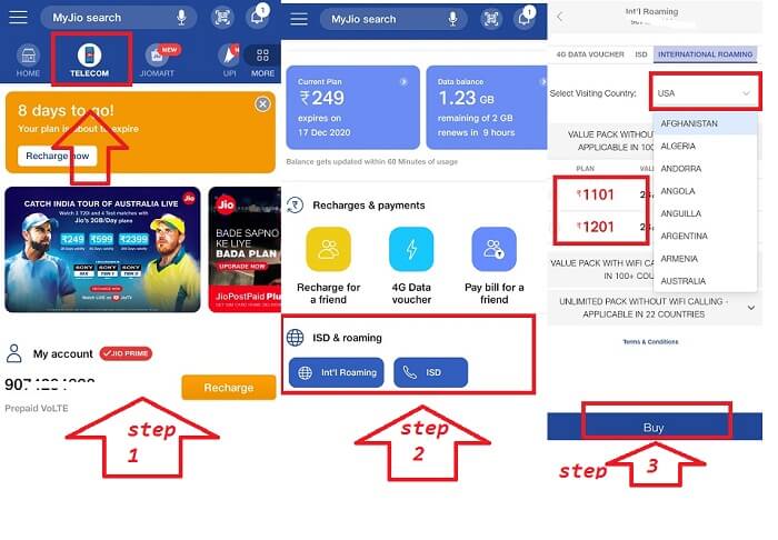 buy jio international roaming pack