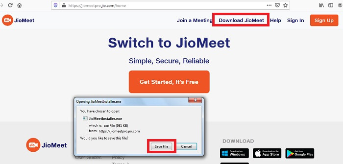 download jiomeet installer for pc