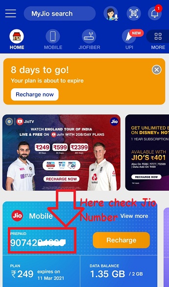 check Jio number using MyJio