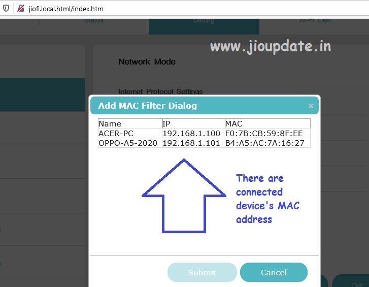 media access control dialog box