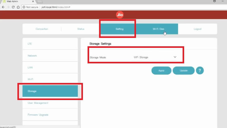 JioFi wifi storage
