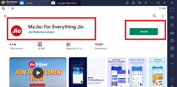 search for my jio and install on android emulator