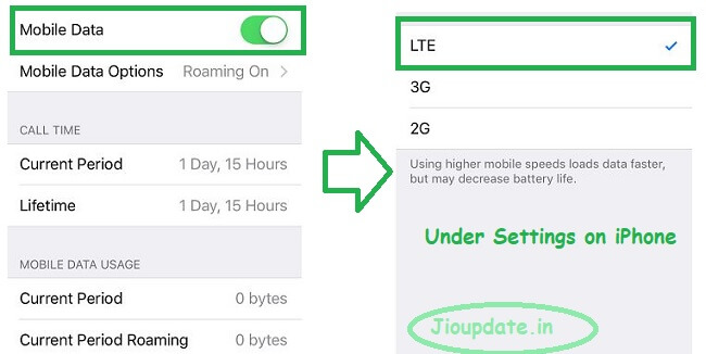 turn on LTE on iPhone