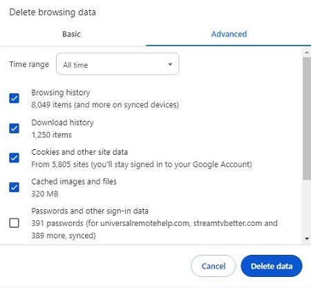 Clear browser Cache and cookies